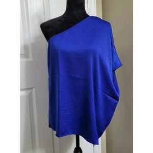 ENTRO One Shoulder Boutique Blouse Top Cobalt Royal Blue Medium or Large NWOT